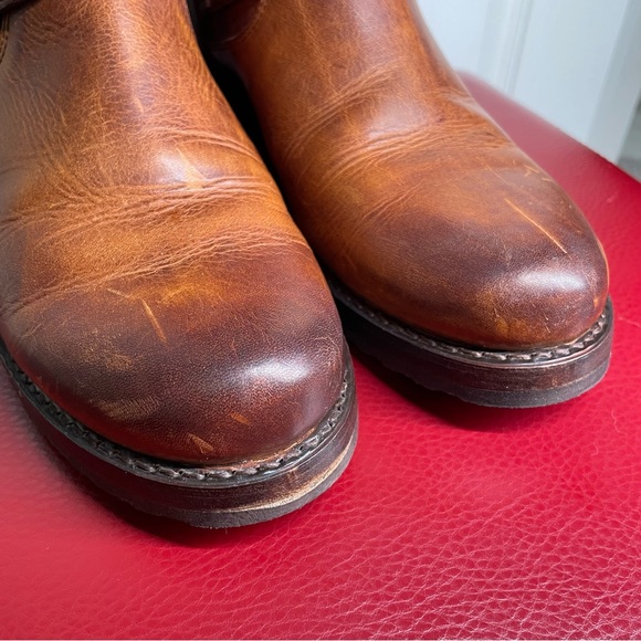 { Frye Moto Boot} Veronica Brown Leather Boots 10 - Picture 8 of 16
